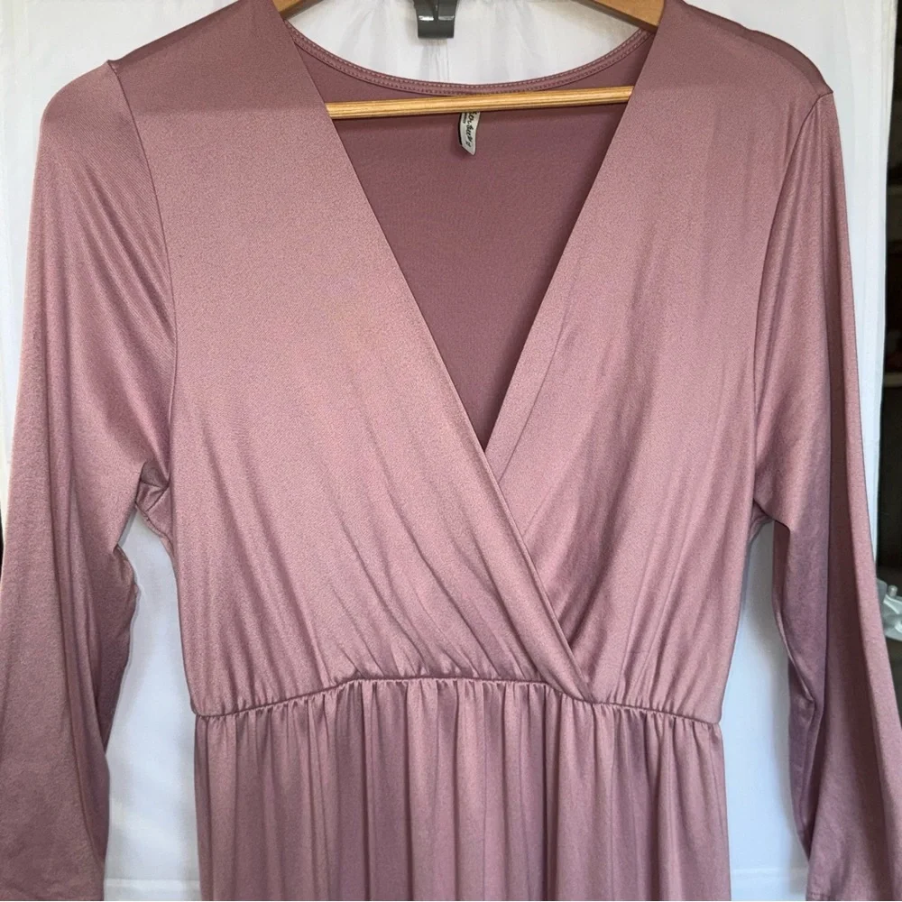 Mother Bee Maternity stretchy maxi dress mauve 3/4 sleeve XL - Picture 3 of 9
